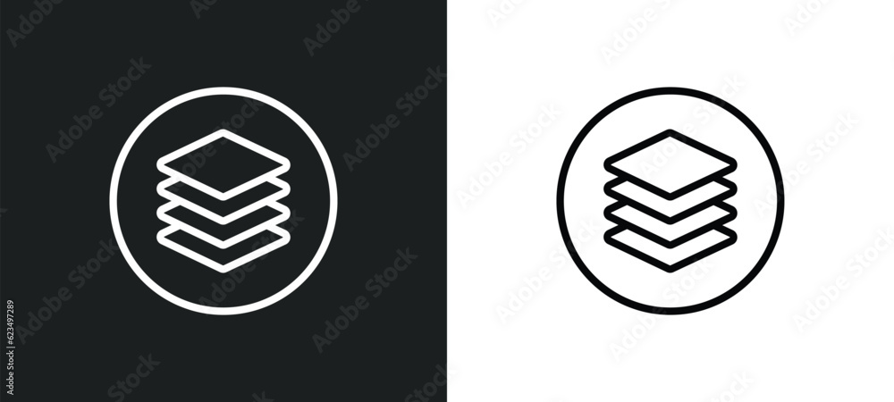 Poster layer button icon isolated in white and black colors. layer button outline vector icon from user int