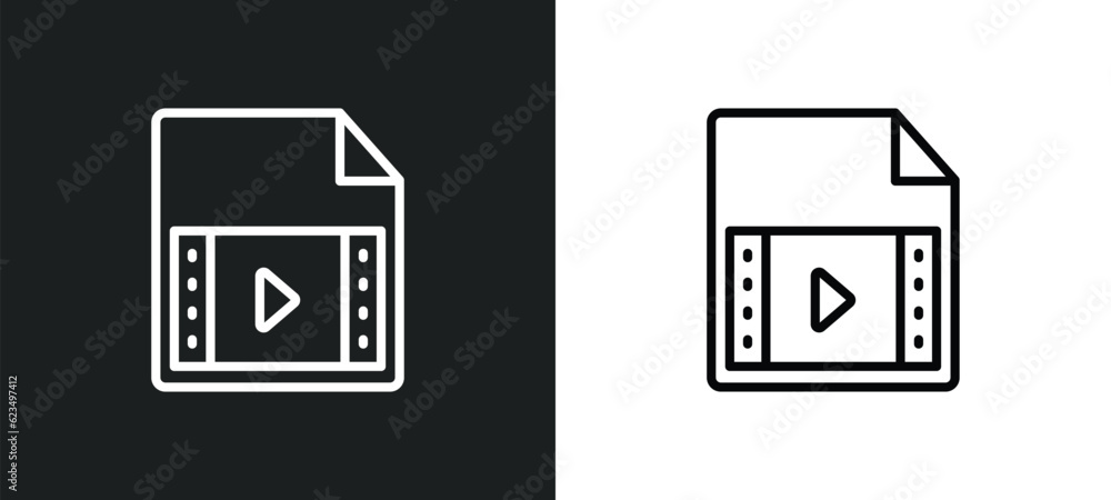 Poster video file icon isolated in white and black colors. video file outline vector icon from user interfa