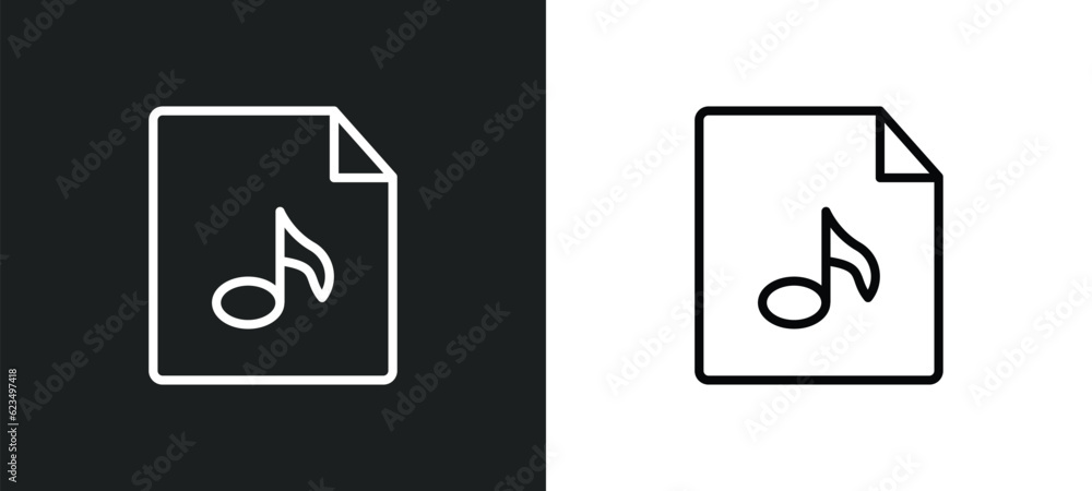 Poster music file icon isolated in white and black colors. music file outline vector icon from user interfa