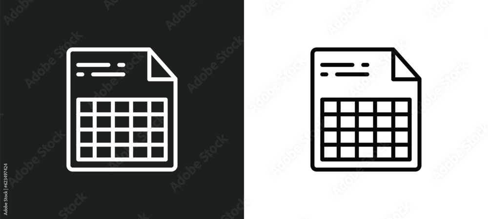 Poster document with tables icon isolated in white and black colors. document with tables outline vector ic