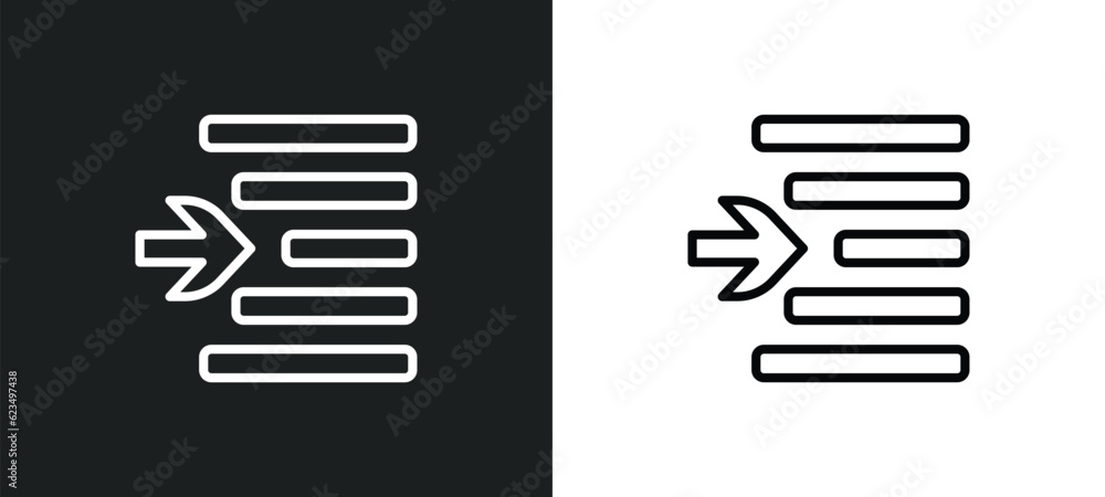 Poster indent icon isolated in white and black colors. indent outline vector icon from user interface colle