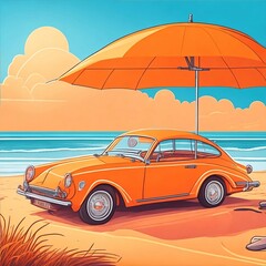 retro car on the beach