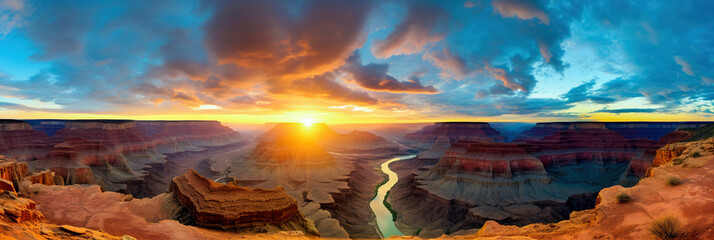Panorama majestic canyon at beautiful sunset - obrazy, fototapety, plakaty