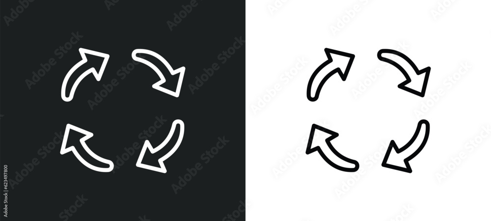 Poster rotating arrows icon isolated in white and black colors. rotating arrows outline vector icon from us
