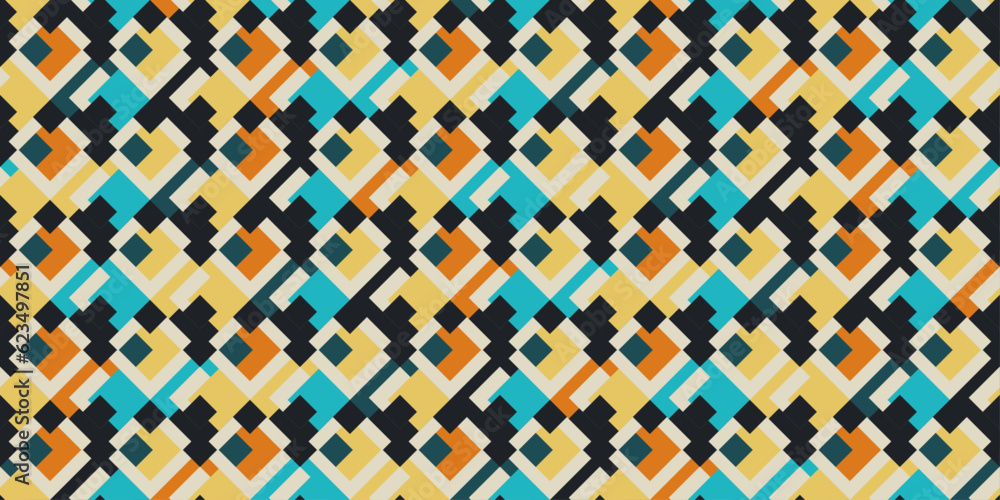 Poster Rectangular colored diamonds that create a texture of the same type of surface. Seamless background of stylish rhombuses. For interior, packaging, textiles, various prints.