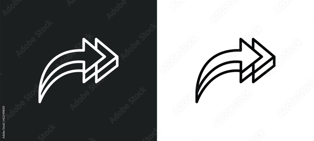 Poster 3d turn right arrow icon isolated in white and black colors. 3d turn right arrow outline vector icon
