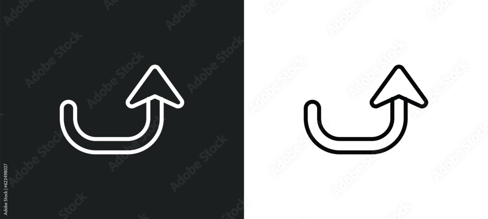 Poster curved up arrow icon isolated in white and black colors. curved up arrow outline vector icon from us