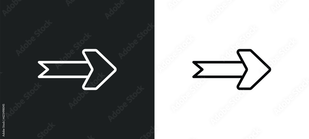 Poster curved right arrow icon isolated in white and black colors. curved right arrow outline vector icon f