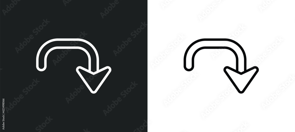 Poster downward rotation icon isolated in white and black colors. downward rotation outline vector icon fro