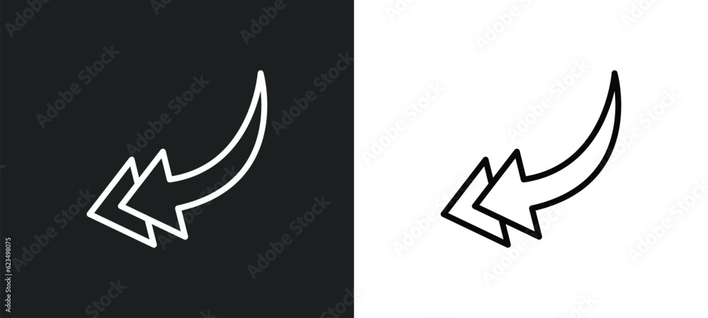 Poster back drawn arrow icon isolated in white and black colors. back drawn arrow outline vector icon from 
