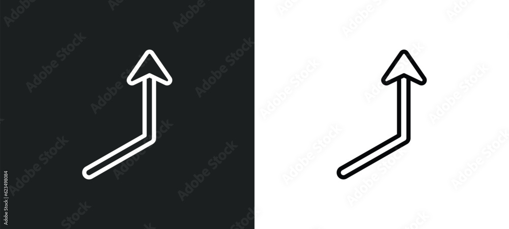 Poster right up arrow icon isolated in white and black colors. right up arrow outline vector icon from user