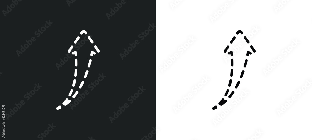Poster up broken line arrow icon isolated in white and black colors. up broken line arrow outline vector ic