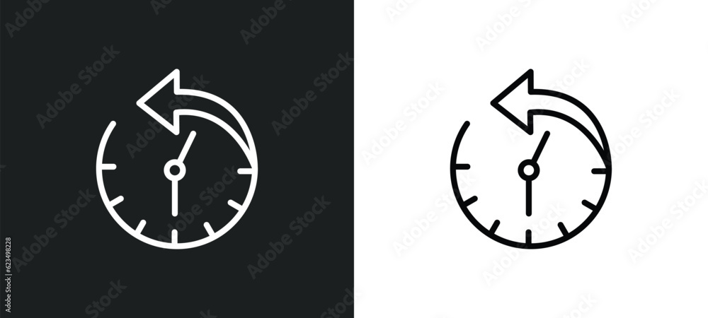 Poster circular arrow clock icon isolated in white and black colors. circular arrow clock outline vector ic