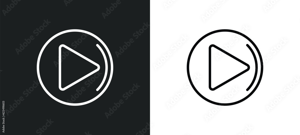 Poster right arrow play button icon isolated in white and black colors. right arrow play button outline vec