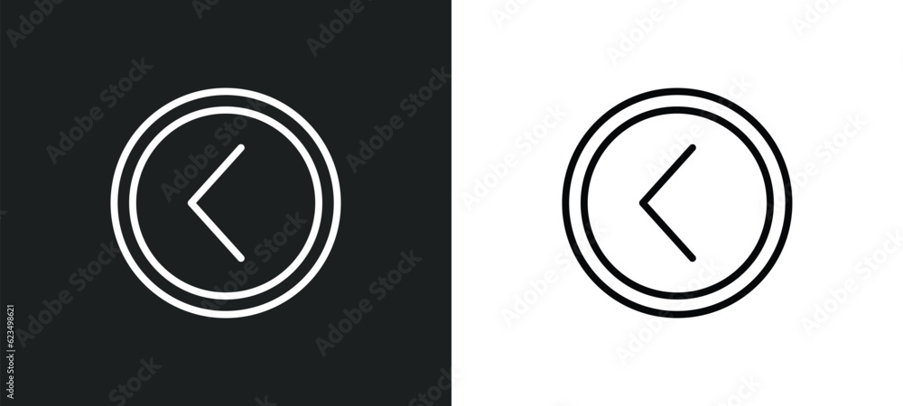 Poster round left button icon isolated in white and black colors. round left button outline vector icon fro