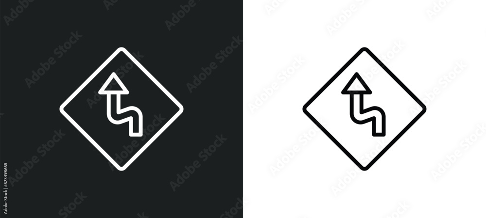 Poster left reverse curve icon isolated in white and black colors. left reverse curve outline vector icon f