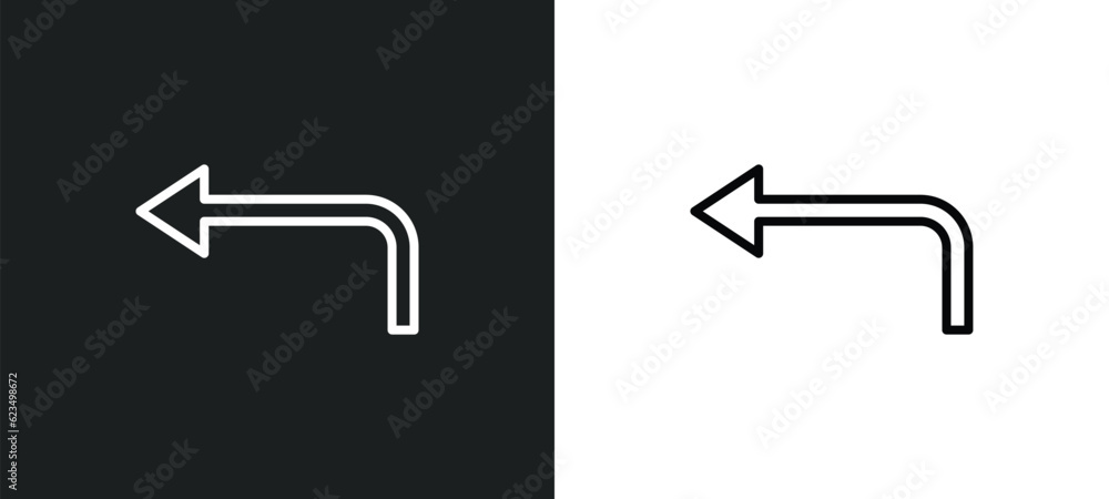 Poster left turn icon isolated in white and black colors. left turn outline vector icon from user interface