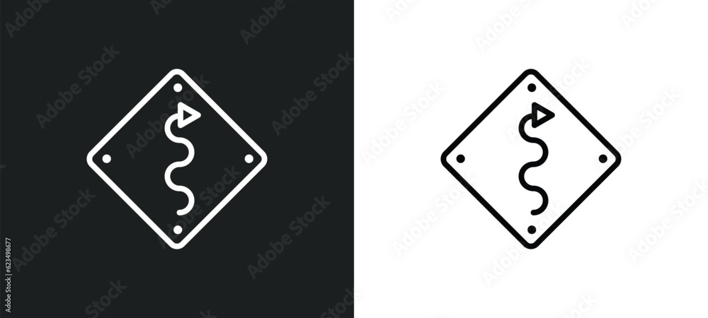 Poster curvy road warning icon isolated in white and black colors. curvy road warning outline vector icon f