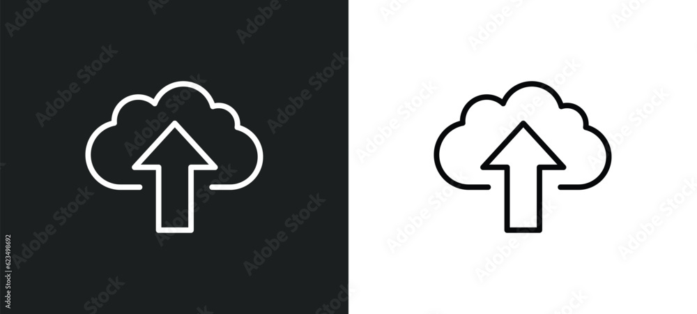 Poster cloud upload icon isolated in white and black colors. cloud upload outline vector icon from user int