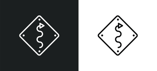 curvy road warning icon isolated in white and black colors. curvy road warning outline vector icon from user interface collection for web, mobile apps and ui.