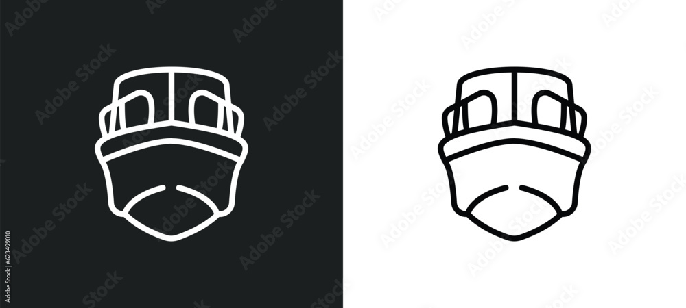 Poster boat front view icon isolated in white and black colors. boat front view outline vector icon from tr