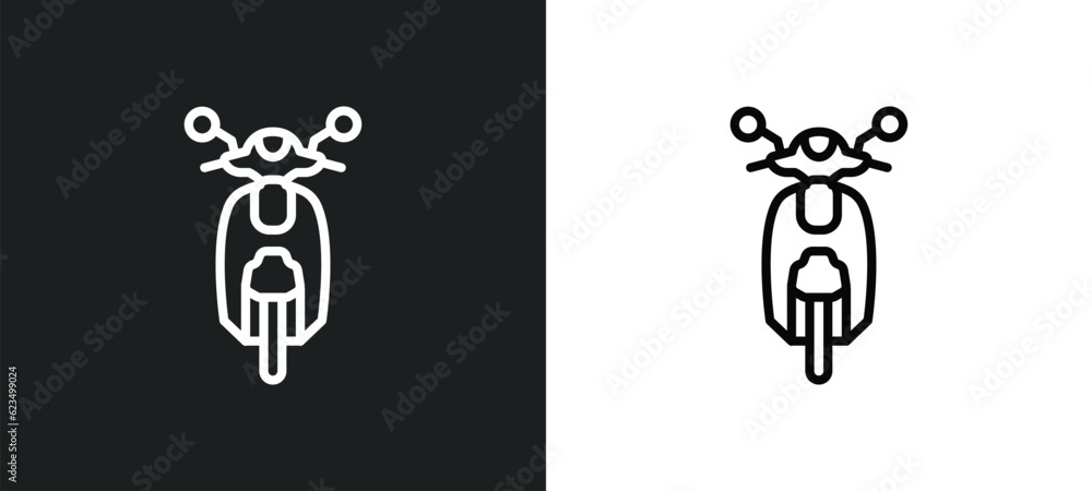Poster scooter front view icon isolated in white and black colors. scooter front view outline vector icon f
