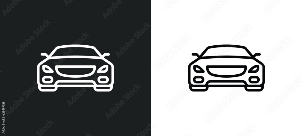 Poster car frontal view icon isolated in white and black colors. car frontal view outline vector icon from 