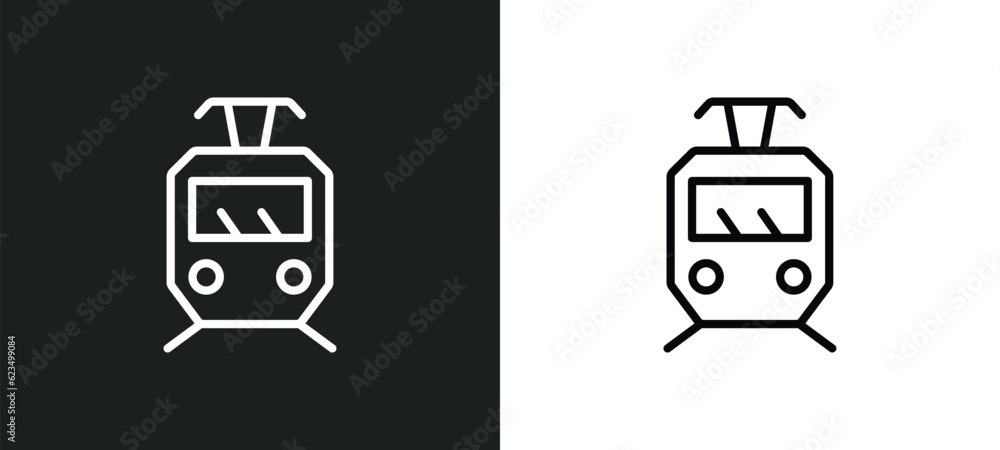 Poster tram icon isolated in white and black colors. tram outline vector icon from transportation collectio