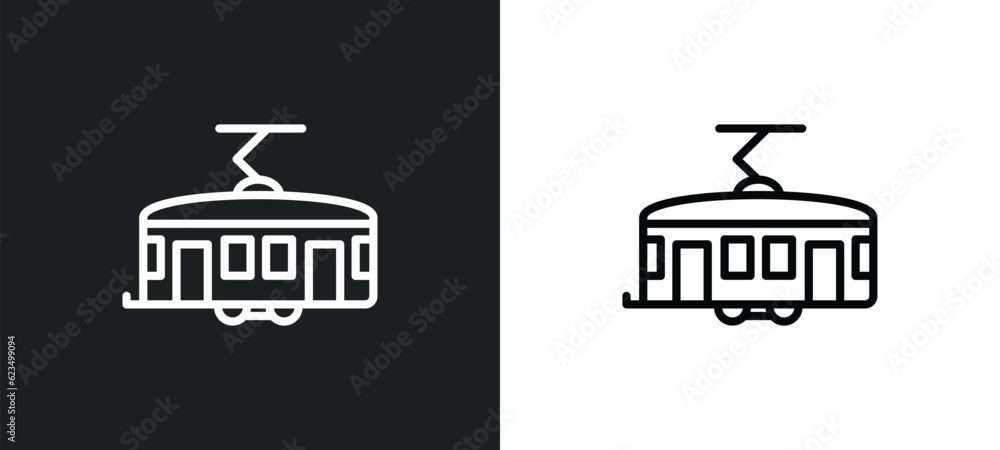 Poster tramway icon isolated in white and black colors. tramway outline vector icon from transportation col