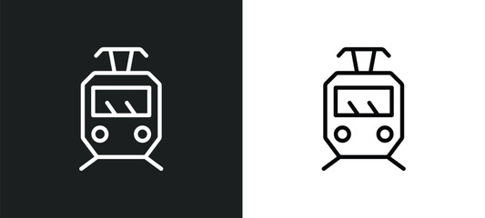 tram icon isolated in white and black colors. tram outline vector icon from transportation collection for web, mobile apps and ui.