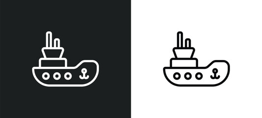 tugboat icon isolated in white and black colors. tugboat outline vector icon from transportation collection for web, mobile apps and ui.