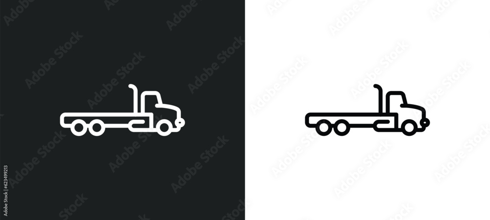 Poster flatbed lorry icon isolated in white and black colors. flatbed lorry outline vector icon from transp