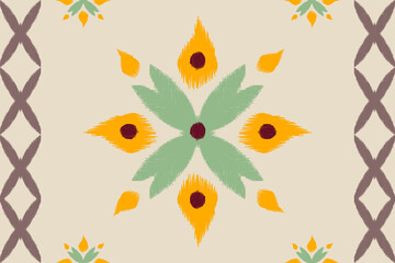 Thai Ikat floral paisley embroidery background.geometric ethnic oriental pattern traditional.Aztec style abstract vector illustration.design for texture,fabric,clothing,wrapping,carpet. 