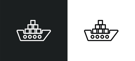 cargo ship icon isolated in white and black colors. cargo ship outline vector icon from transportation collection for web, mobile apps and ui.