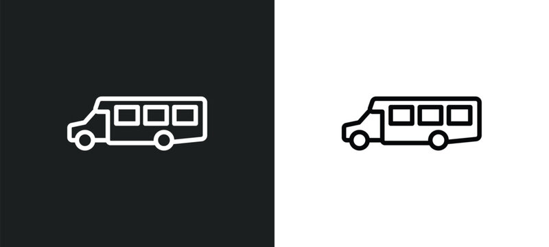 airport shuttle icon isolated in white and black colors. airport shuttle outline vector icon from transportation collection for web, mobile apps and ui.