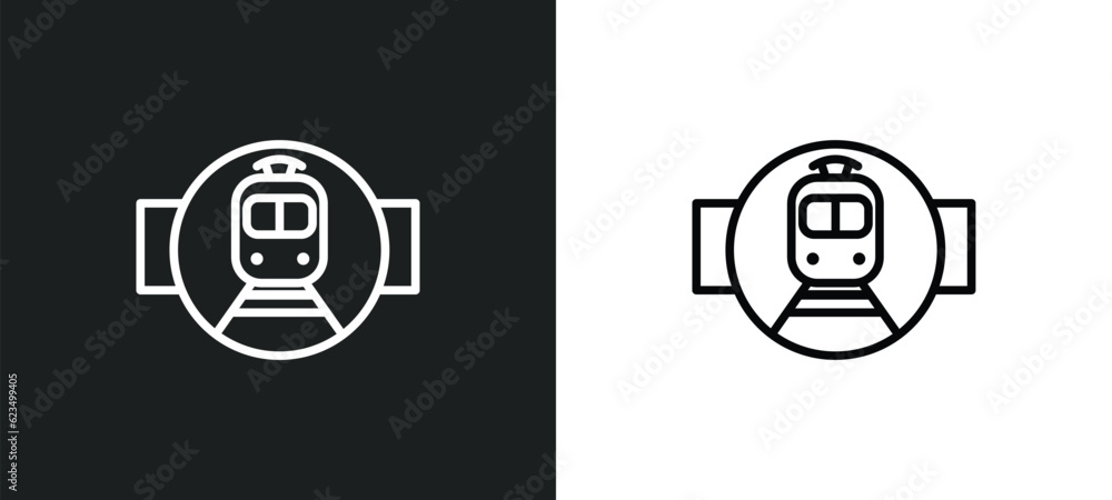 Poster tram stop label icon isolated in white and black colors. tram stop label outline vector icon from tr