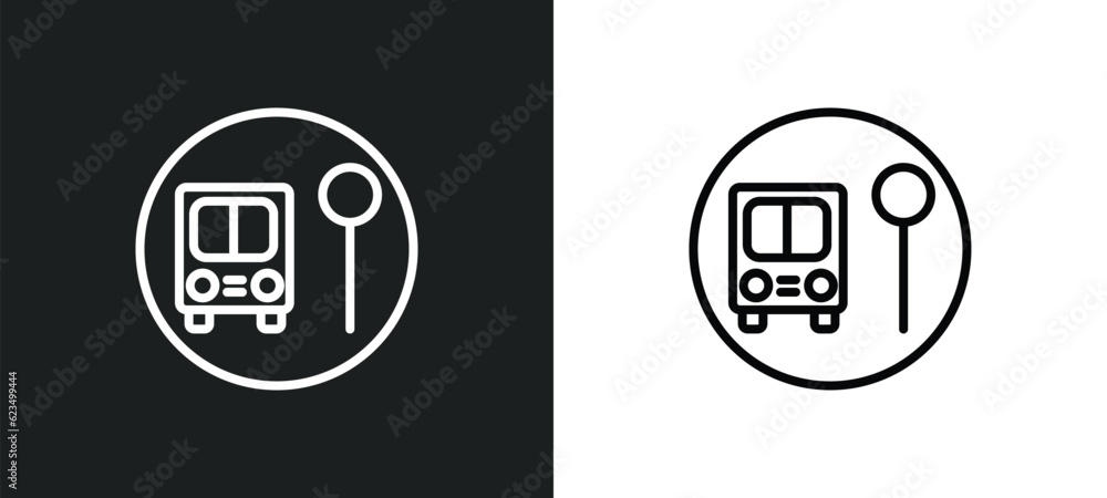 Poster school bus stop icon isolated in white and black colors. school bus stop outline vector icon from tr
