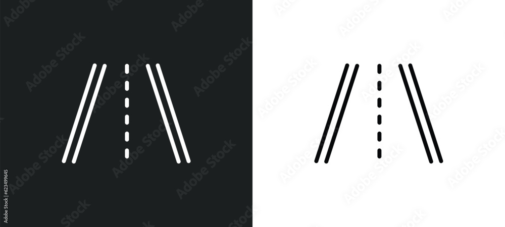 Poster road with broken lines icon isolated in white and black colors. road with broken lines outline vecto