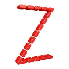 3D red alphabet letter z with dashed lines for education and text concept