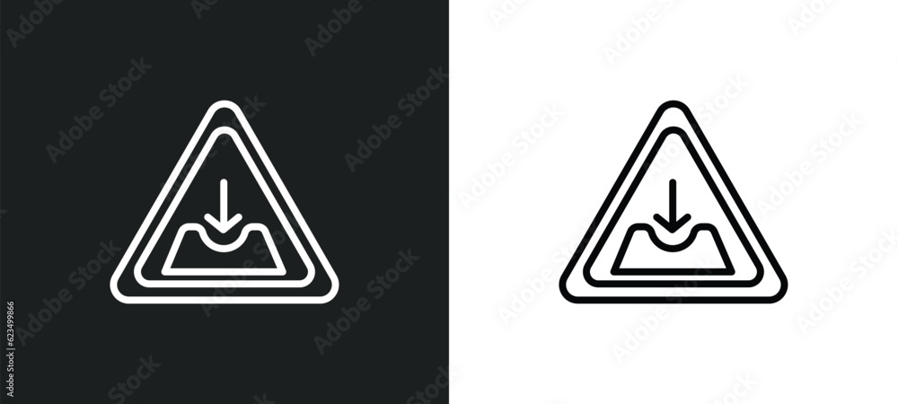 Poster pothole icon isolated in white and black colors. pothole outline vector icon from traffic signs coll