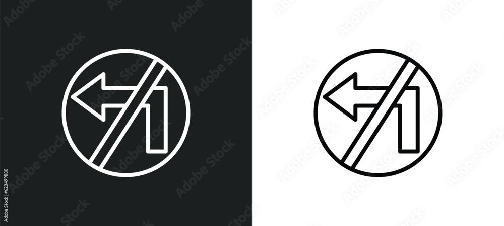 Poster no turn icon isolated in white and black colors. no turn outline vector icon from traffic signs coll
