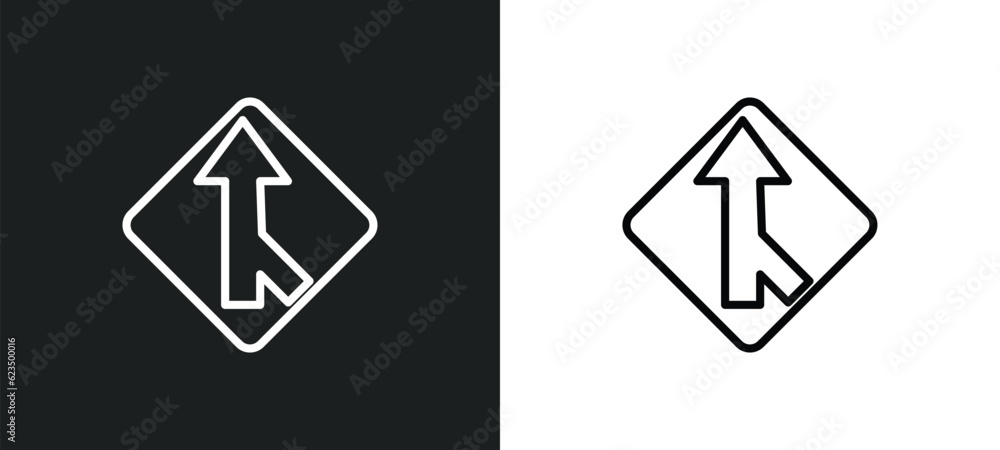Poster merging icon isolated in white and black colors. merging outline vector icon from traffic signs coll
