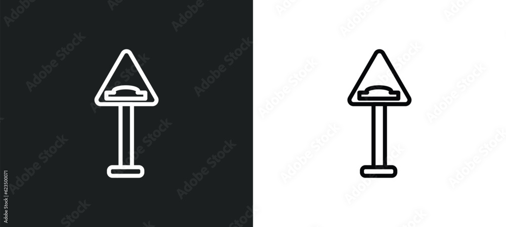 Poster bump icon isolated in white and black colors. bump outline vector icon from traffic signs collection