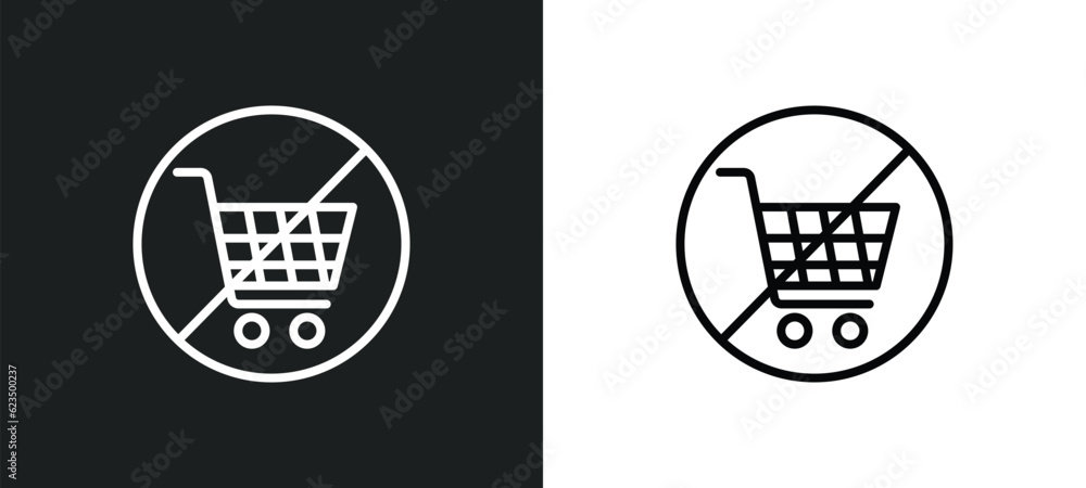 Poster no shopping cart icon isolated in white and black colors. no shopping cart outline vector icon from 