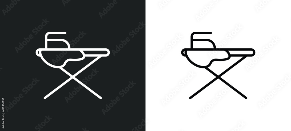 Poster iron table icon isolated in white and black colors. iron table outline vector icon from tools and ut