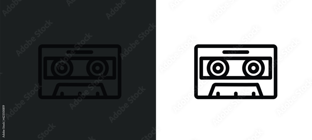 Poster caste tape icon isolated in white and black colors. caste tape outline vector icon from technology c
