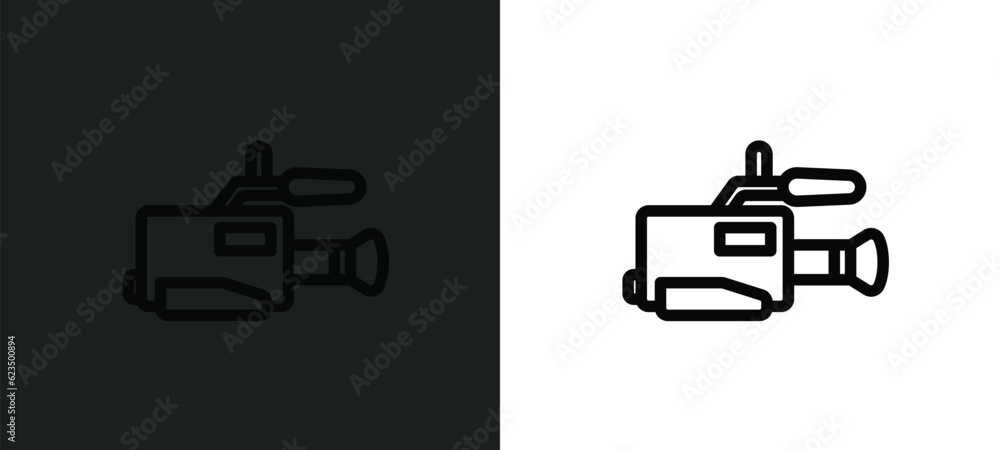 Poster video camera side view icon isolated in white and black colors. video camera side view outline vecto