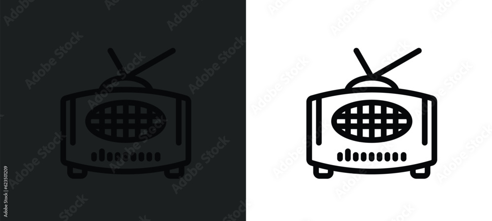 Poster radio with antenna icon isolated in white and black colors. radio with antenna outline vector icon f