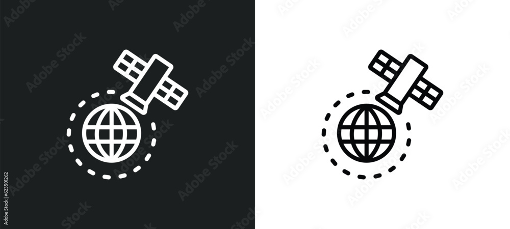 Aufkleber satellite in orbit icon isolated in white and black colors. satellite in orbit outline vector icon f