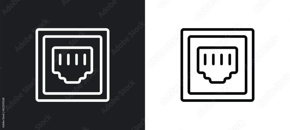 Poster telephone connector icon isolated in white and black colors. telephone connector outline vector icon